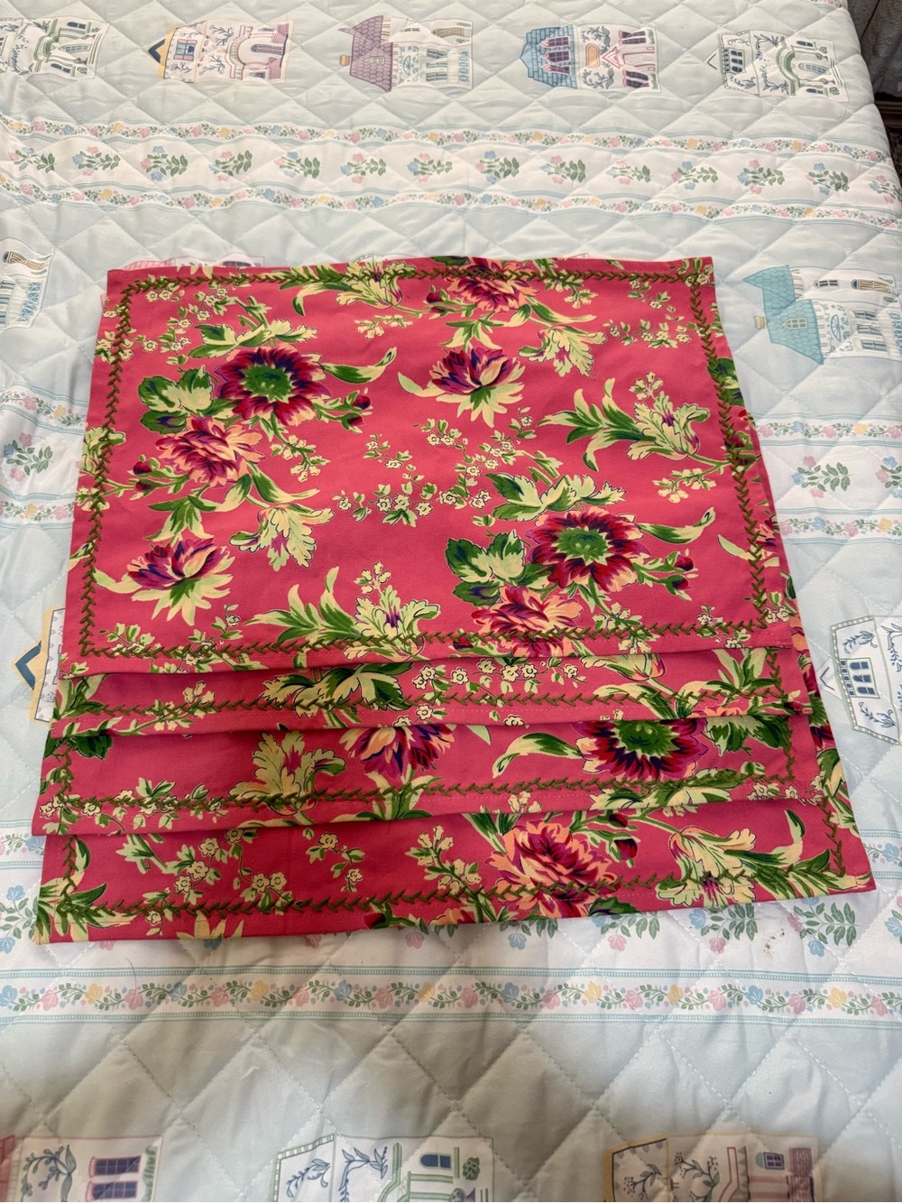 April Cornell Pink Floral Placemats with Green Accents
